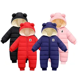 Kinder Winter Overall Baby Mädchen Jungen Strampler Warme Kapuze Schneeanzug Winddicht Overall Mantel Gepolsterte Outwear Warme Kleidung 0-18M