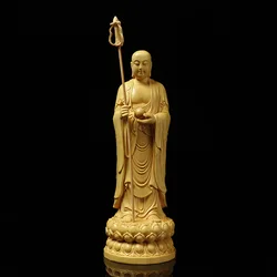 Wooden Carving Art of Buddha Statue In Living Room of Tibetan Ksitigarbha Bodhisattva Ornament Figurine Enshrine and Worship