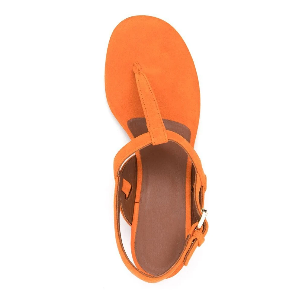 Block Heel Thong Sandals for Women Flip Flops Shoes Orange Chunky Heel Party Heels 2024 New Ladies Big Size T-Strap Heeled Shoe