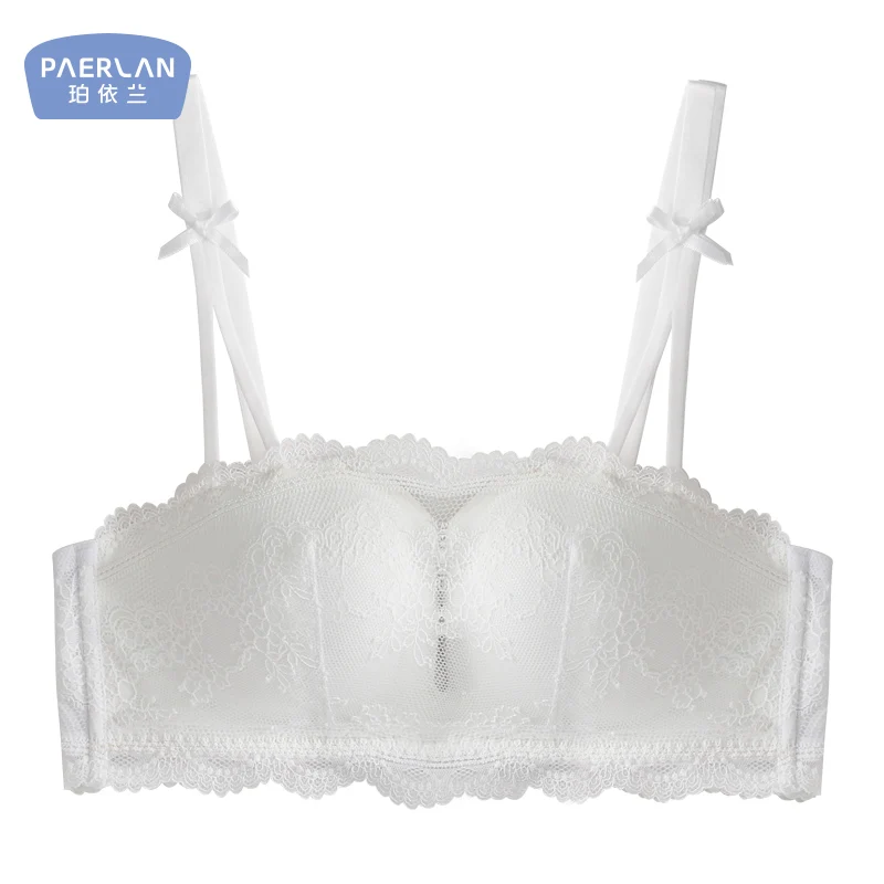 PAERLAN Tube top anti-glare gathered white women\'s bra without steel ring sexy half cup lace-side wrap underwear