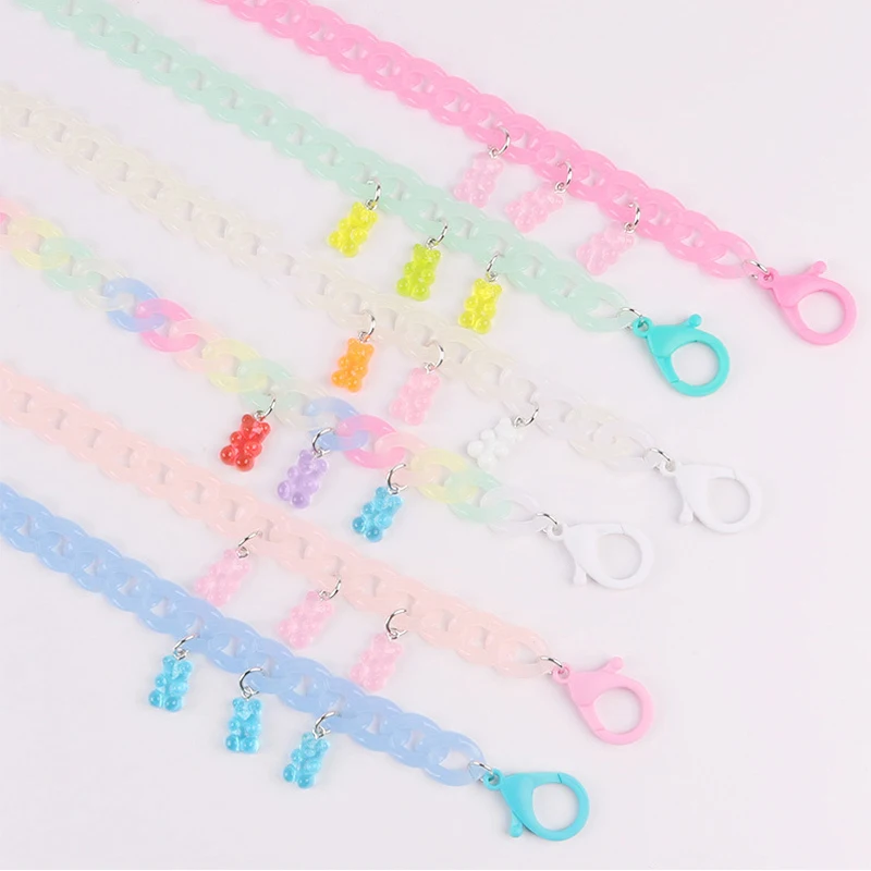 New Fashion Acrylic Hang Mask Chains with Bear Children Cord Lanyard Student Masks Holder Rope Strap Necklace for Girls Boys