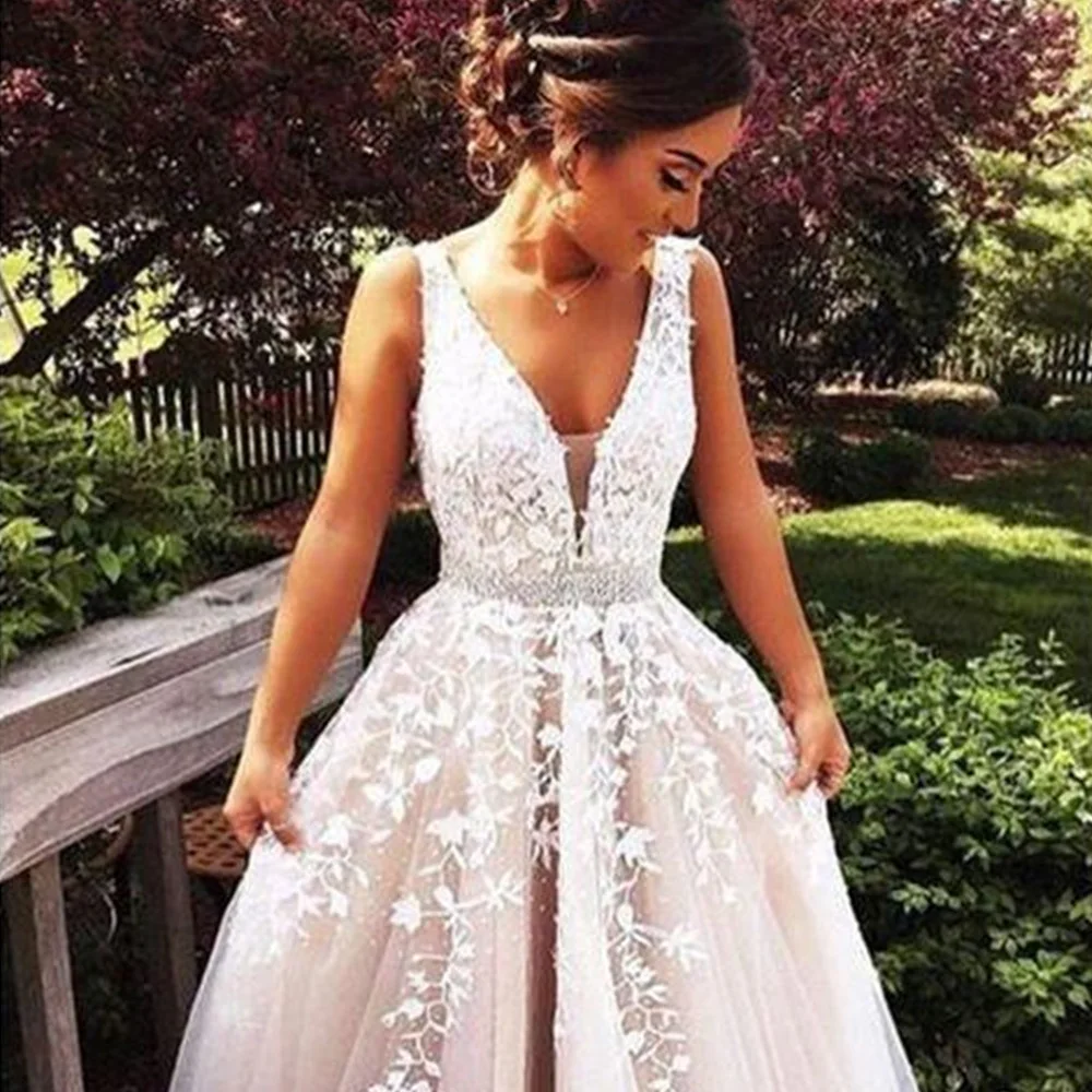 Wedding Dress 2024 Sexy V-neck Court Train Backless Dresses Classic A-line Princess Luxury Vestido De Noiva Plus Size Customized