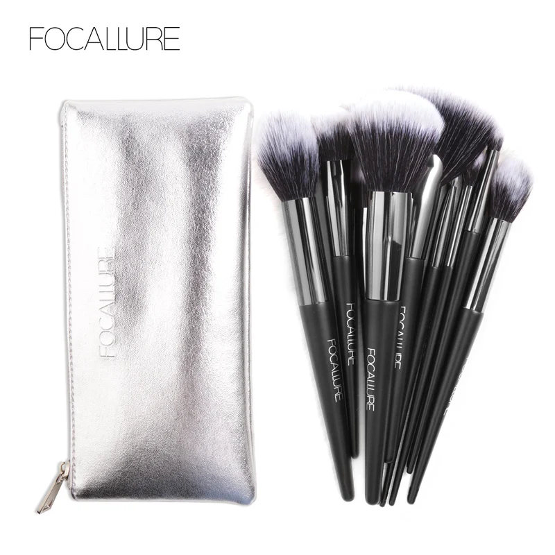 FOCALLURE10 Pcs Makeup Brushes Tool Set Cosmetic Loose Powder Eye Shadow Foundation Blush Blending Beauty Make Up Brush With bag