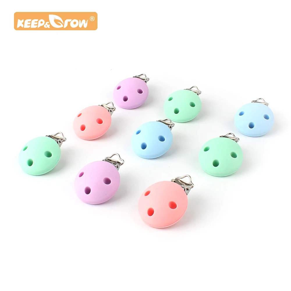 

Keep&Grow 10pcs Round Silicone teether metal Clip Pacifier silicone rodent DIY Baby Teething Necklace Pendant Clamp