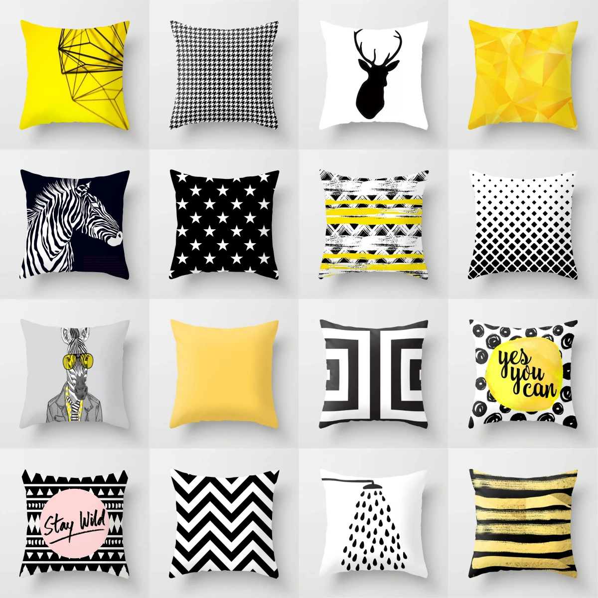 

Nordic Style Geometric Black Yellow Cushion Covers Modern Polyester Pillow Covers Decorative Sofa Couch 18" Throw Pillow Case