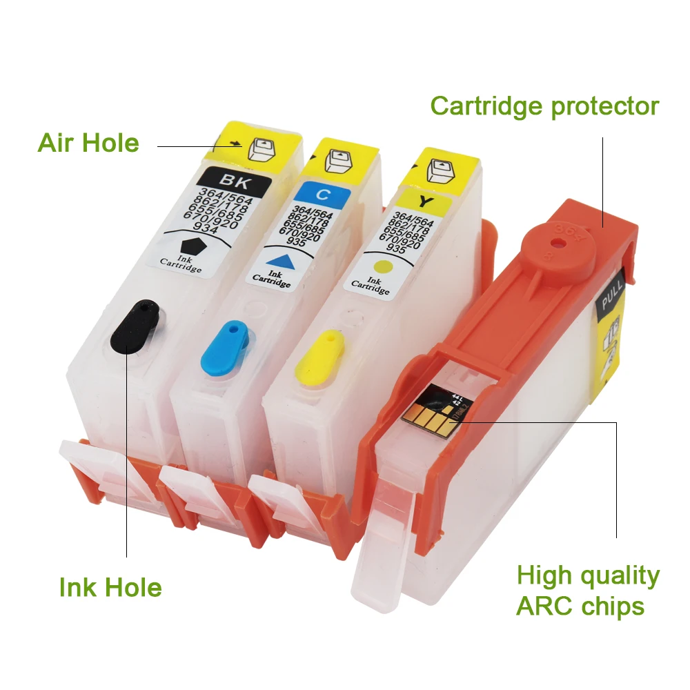 Jetvinner For HP 655 Empty Refillable Ink Cartridge With Repeatable ARC Chip For HP655 Deskjet 3525 4615 5525 6525 Printer