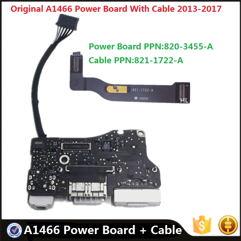 Original A1466 DC Jack Power Board 820-3455-A I/O USB Audio DC-IN Jack Board w/ Cable 821-1722-A For MacBook Air 13