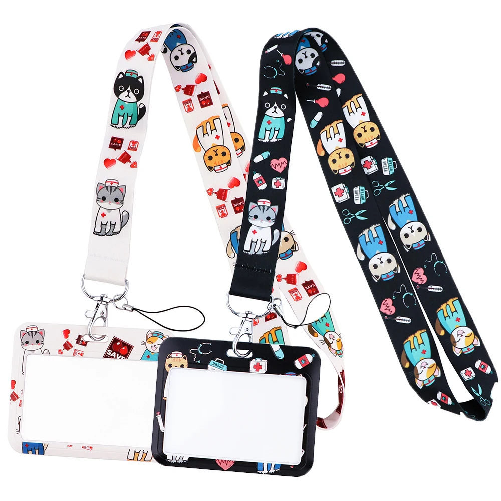 JF1261 Animal Doctor Cute Cat Neck Strap Lanyards for Key ID Card Gym Cell Phone Strap USB Badge Holder Rope Pendant Key Chain