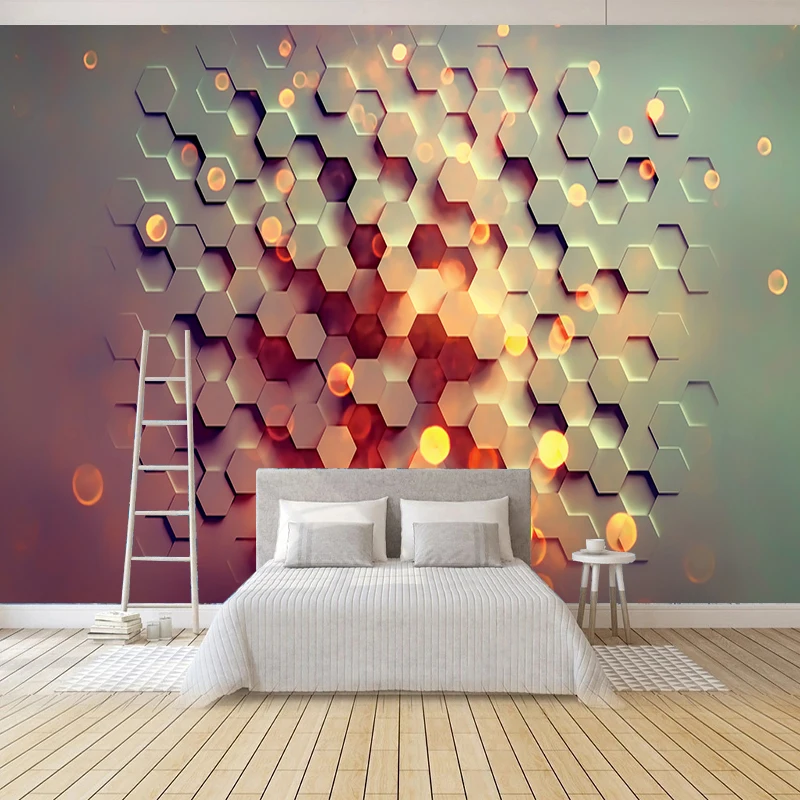 Moderne 3D Gloeiende Geometrische Kunst Creativiteit Fotobehang Woonkamer TV Bank Studie Achtergrond Waterdicht Papel De Parede