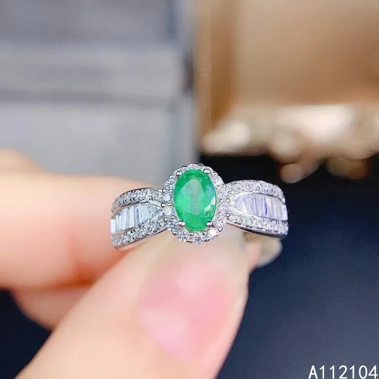 

KJJEAXCMY fine jewelry 925 sterling silver inlaid natural emerald women vintage trendy oval adjustable gem ring support detectio