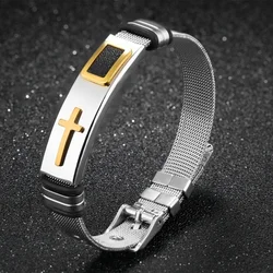 Cross Stainles Steel Mesh Belt Bracelet Fashion Men's Wrist Bracelets On Hand Classic Bracelet Adjustable Jewelry 2021 Jewelry