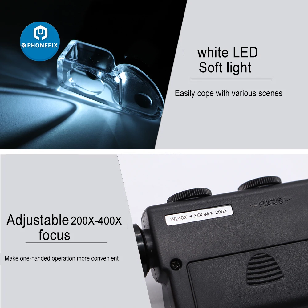 Imagem -03 - Microscópio Ajustável Universal Portátil Móvel Clip-tipo Microscópio de Smartphone Jóias Lupa com Lâmpada Led 60x240x