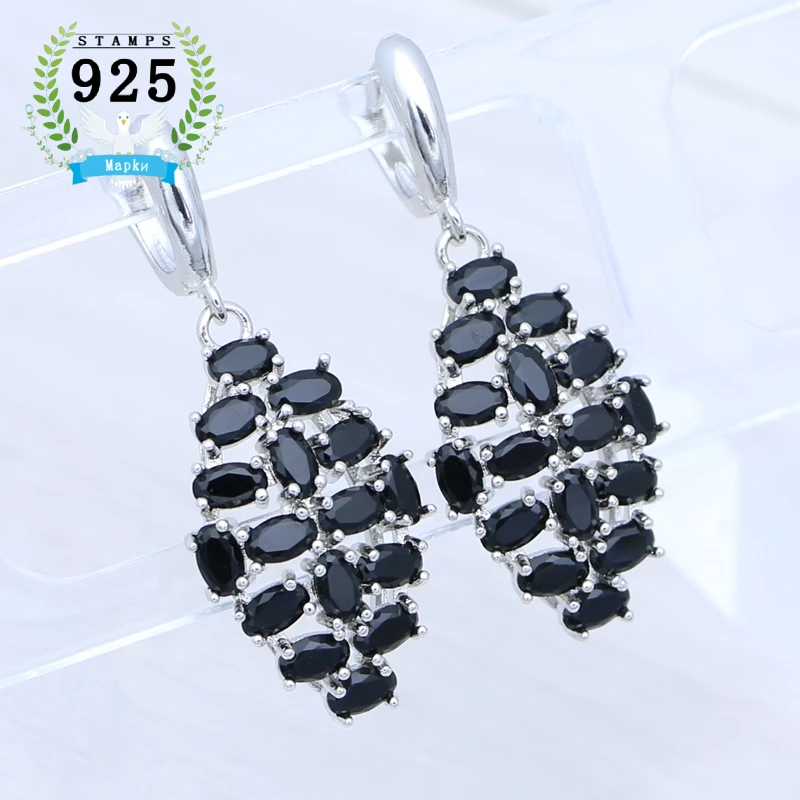 Classic Party Earrings 925 Sterling Silver Punk Girl's Earrings Black Spinel Stones Brand New Fashion Jewelry