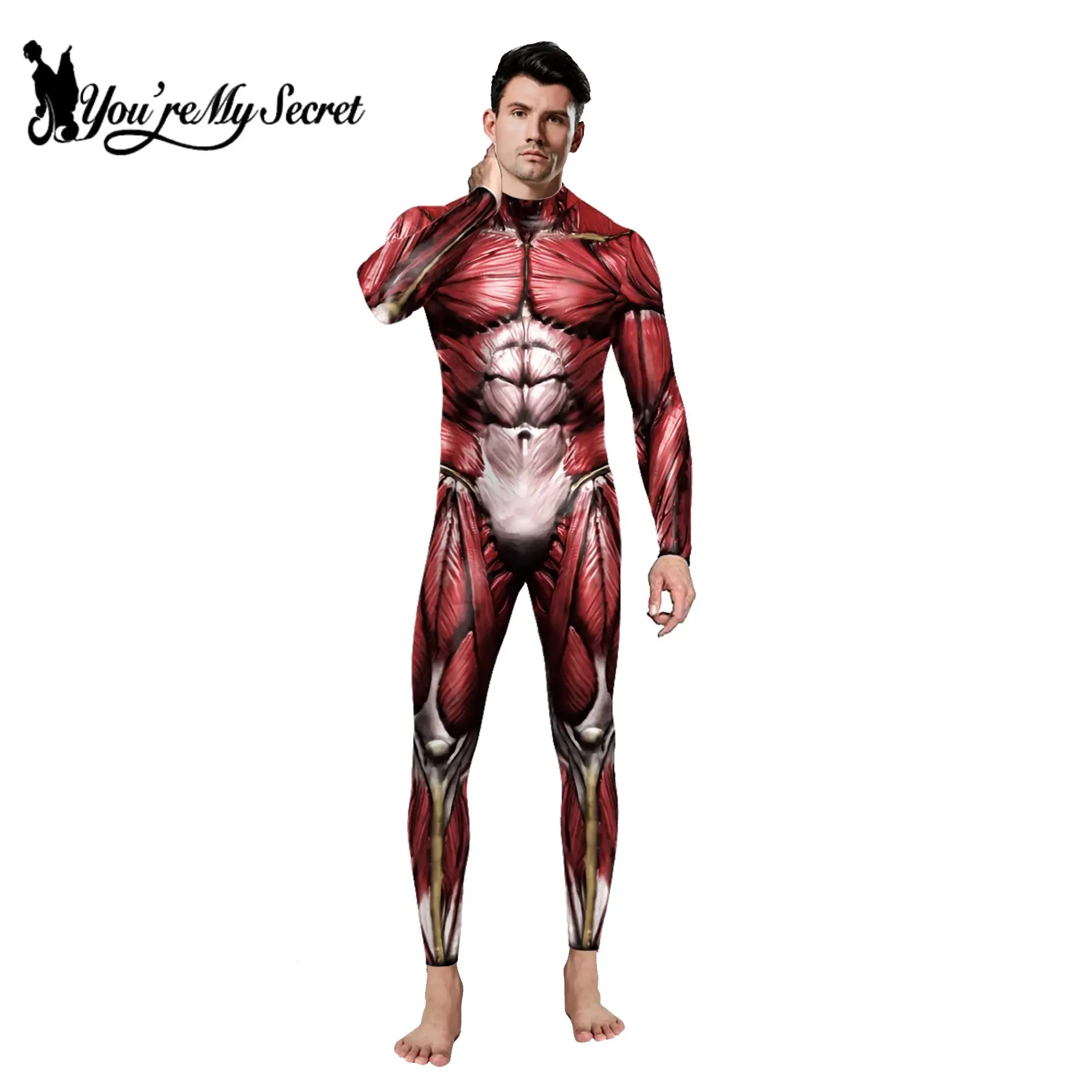 [You\'re My Secret] Halloween Scary Cosplay Women Men 3D Muscle Printed Jumpsuit Party Carnival Scary Costume Funny Slim Bodysuit