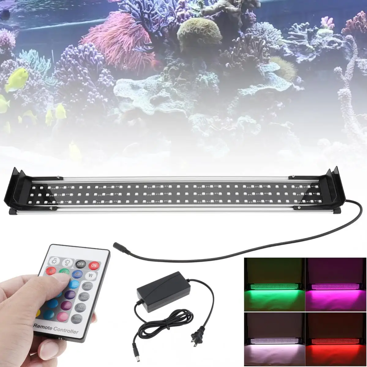 26-70 cm Aquarium Full Spectrum Lamp Fish Tank LED Lighting 110V-240V RGB Fish Tank Lights with Remote Controller