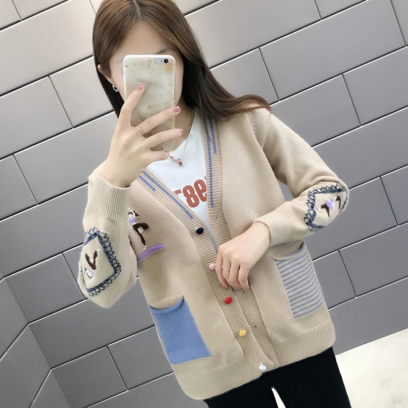 Ladies sweater 2020 autumn and winter fashion sweet casual V-neck cardigan single-breasted loose ladies sweater cardigan h00164