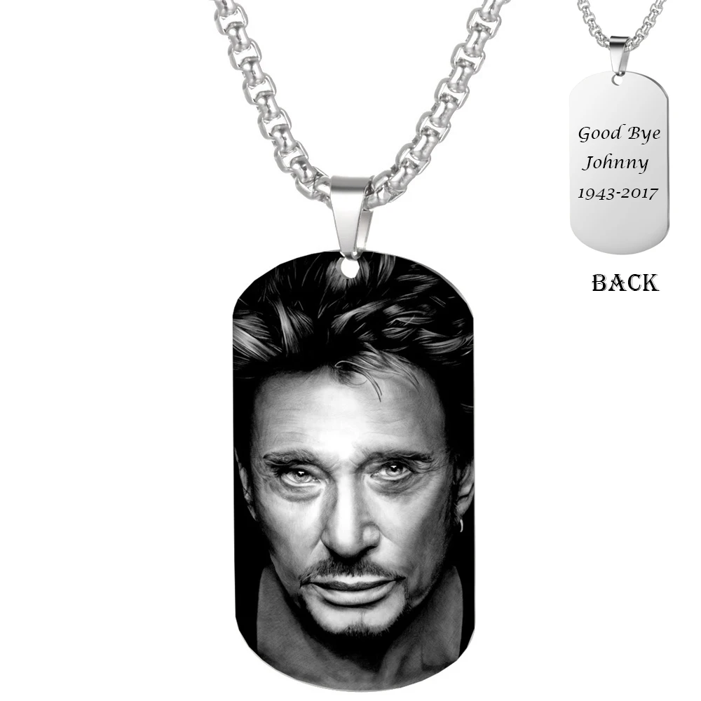 

Stainless Steel Necklace Jewelry Silver 2 Sides Engraved French Rocker Johnny Hallyday Photo Key Chain for Men Pendant Collier