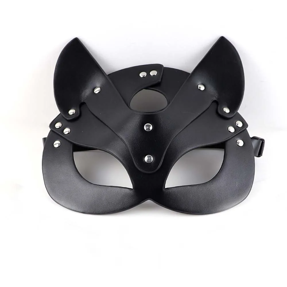 Masque Sexy pour femmes, demi-yeux, renard, Cosplay, visage de chat, Faux cuir, fête d'halloween, masque de chat amusant, jouets noirs pour adultes
