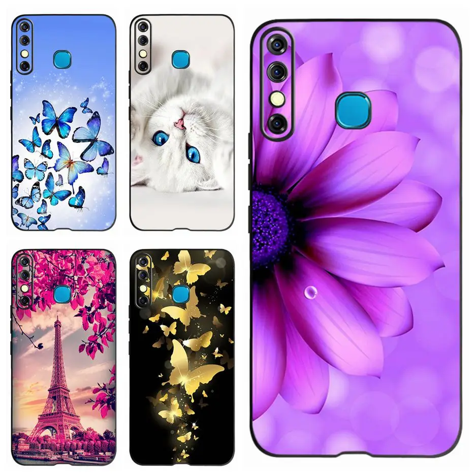 For Infinix Hot 8 Case X650C X650B X650D Soft Silicone Cute Flower Butterfly Phone Case For Infinix Hot 8 Hot8 Back Cover Bumper