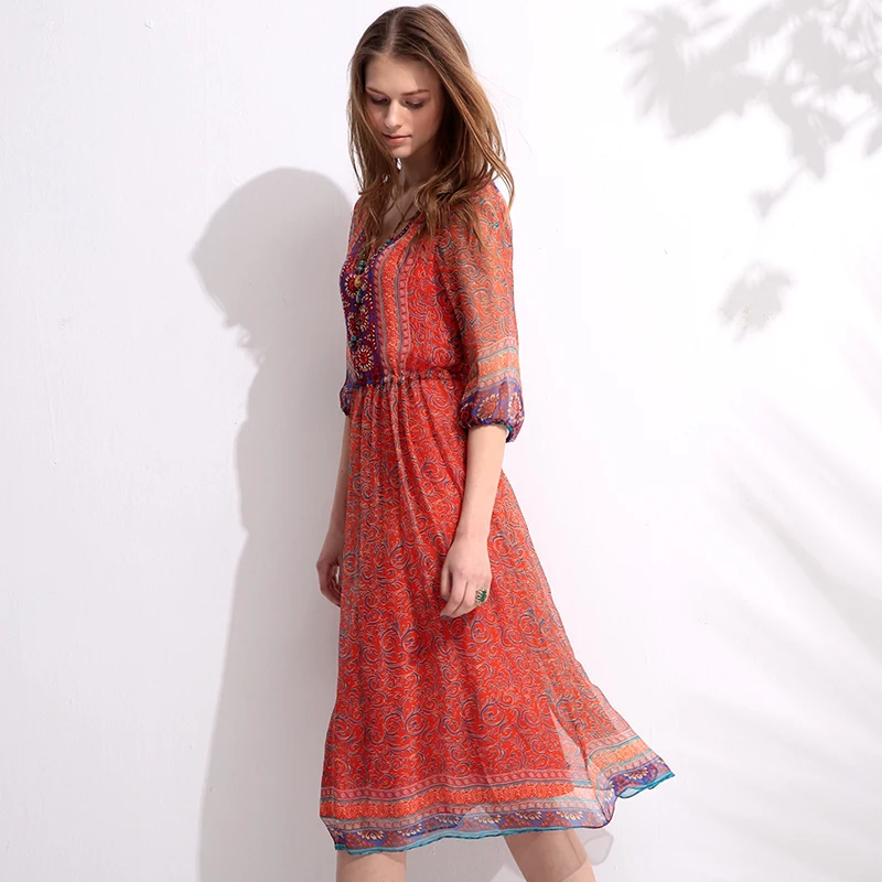 

Real Silk Beach Summer Dress Women Long Party Dress Plus Size Clothes Casual Ladies Office Wear Vestidos Verano LWL1552