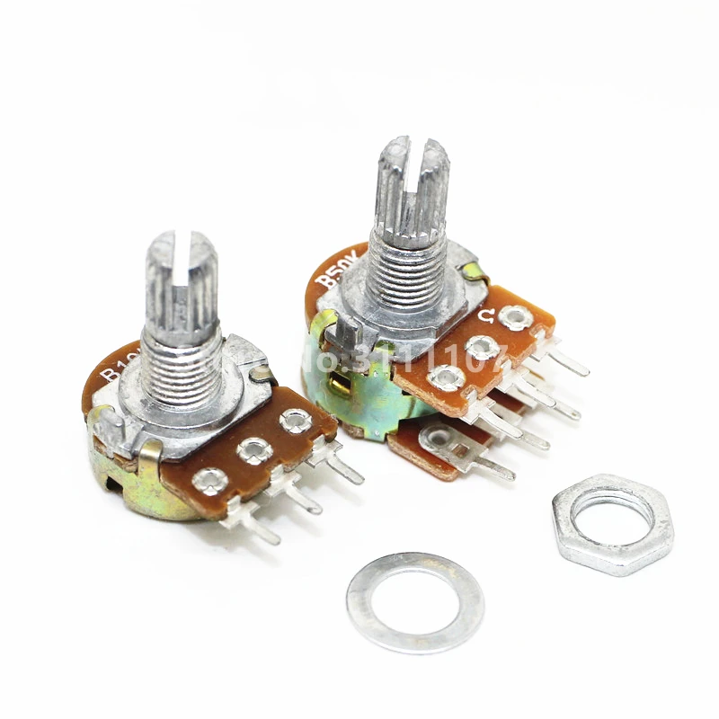 

5PCS/LOT B10K 10K OHM WH148 6Pin Linear Dual Rotary Potentiometer Pots Shaft 20MM With Nuts And Shim