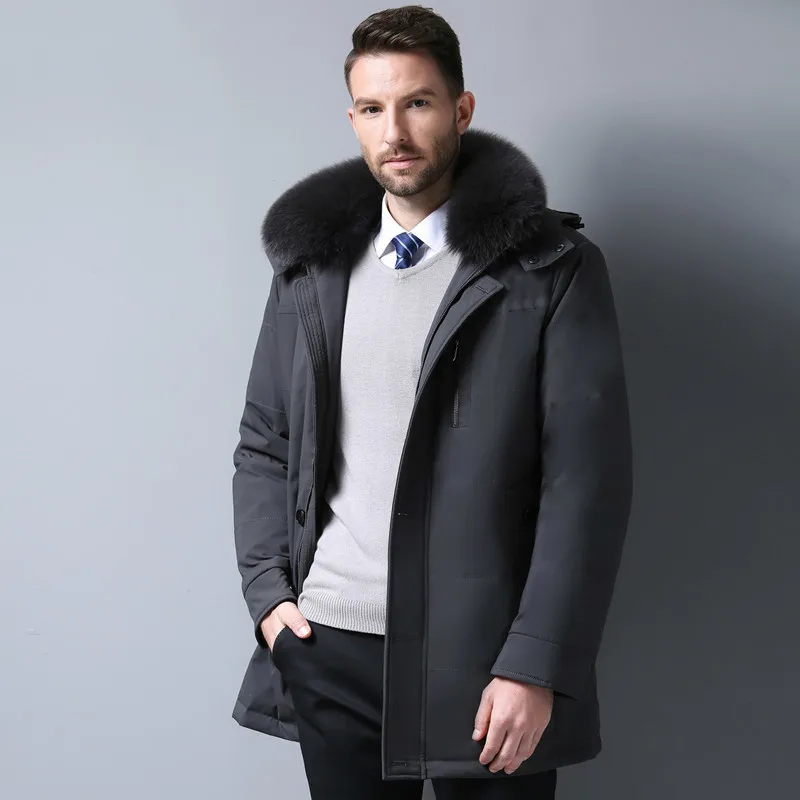 Winter Coat Men's Down Jacket Plus Size Long Down Coat with Real Fox Fur Hood Middle-aged Detachable Liner Parka KJ659