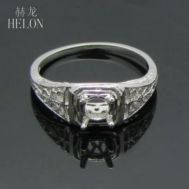 HELON 5mm  Round Cut Sterling Silver 925 Vintage Engagement Engraving Semi Mount Ring Setting  Amazing Fancy Women's Jewelry