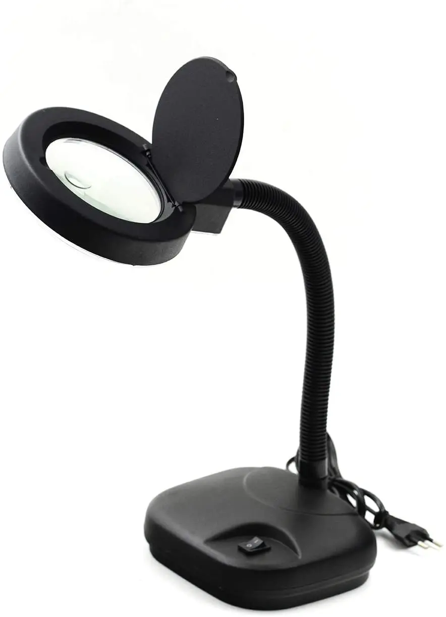 LED Magnifying Lamp 5X 10X with Light | Adjustable Table and Desk Lamp | Floor Stand Magnifier (Black)