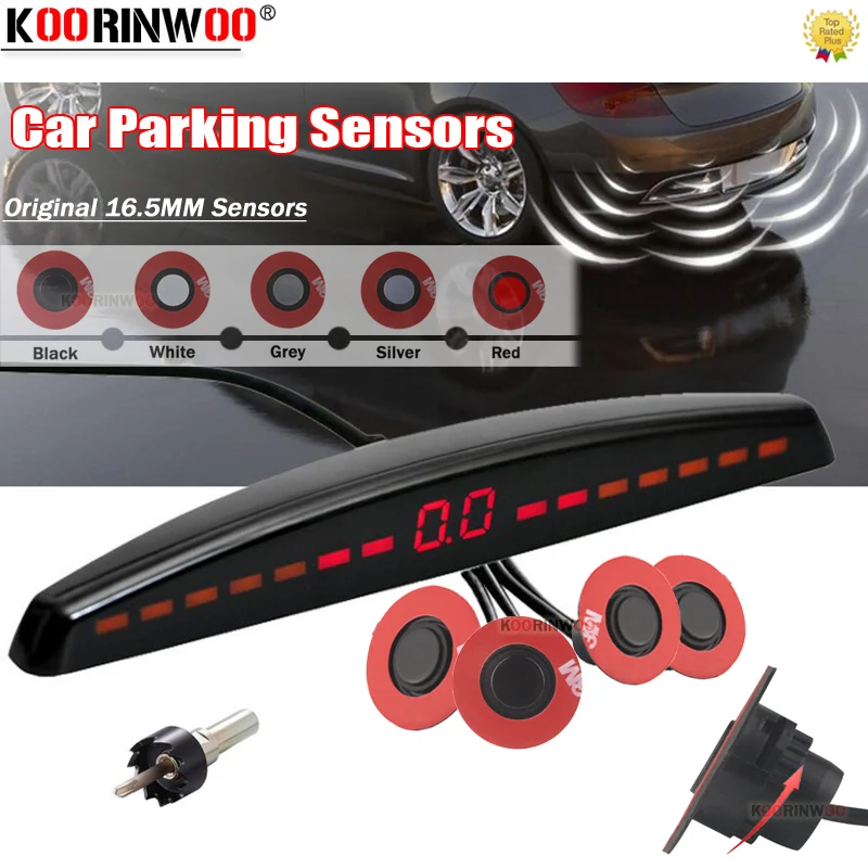 Koorinwoo LED Screen Flat 13mm Car Parktronic Parking Sensor 4 Radar Black/white/Silver Car Detector Rear Bumper Reverse For Car