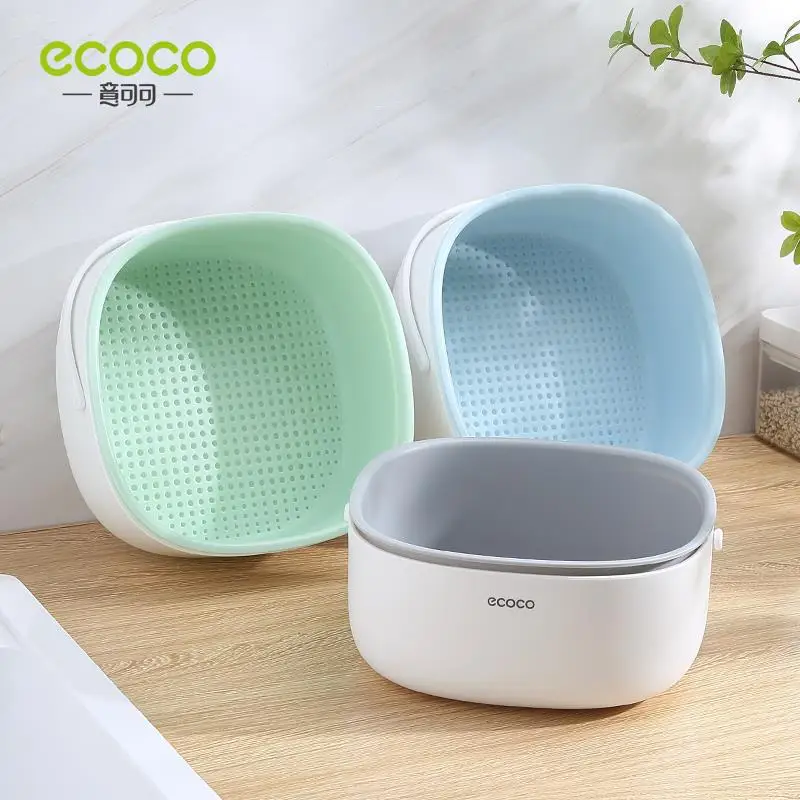 ECOCO Washing Basket Drain Container Sink Kitchen Pots Double Filter Handle Case Living Room Fruit Snacks Coffee Table Plate New