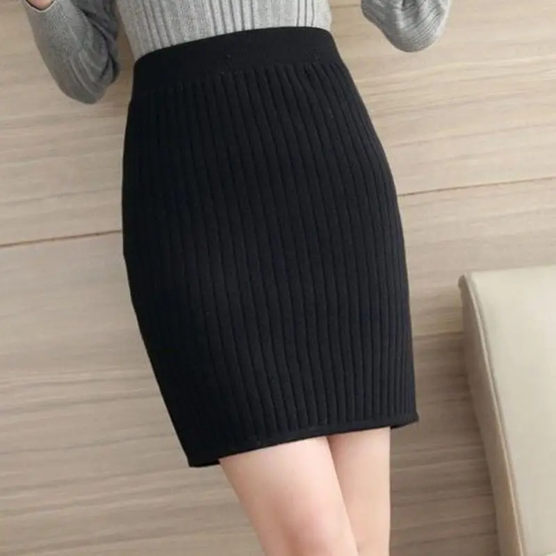 

Skirt Knitted Wool Skirt High Waist Slit A- line Skirt Woman Skirts Mujer Faldas Saias Mulher