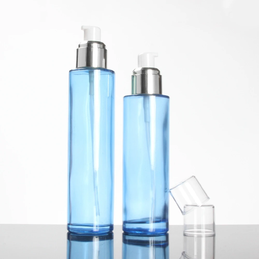 Glass Blue Misting Fan Spray Bottle,80ml Lotion Pump Bottle