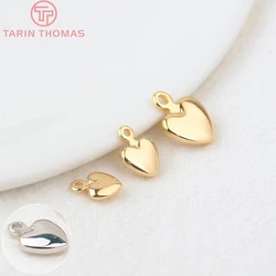 (874)20PCS 5.5x7.5MM 6.5x9MM 24K Gold Color Plated Brass Heart Charms High Quality Diy Jewelry Accessories