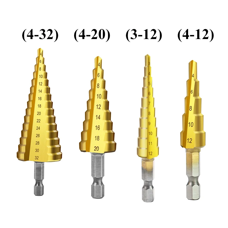 3-12mm 4-12mm 4-20mm 4-32mm HSS Straight Groove Step Drill Bit Set Titanium Coated Wood Metal Hole Cutter Core Drill Bit Set