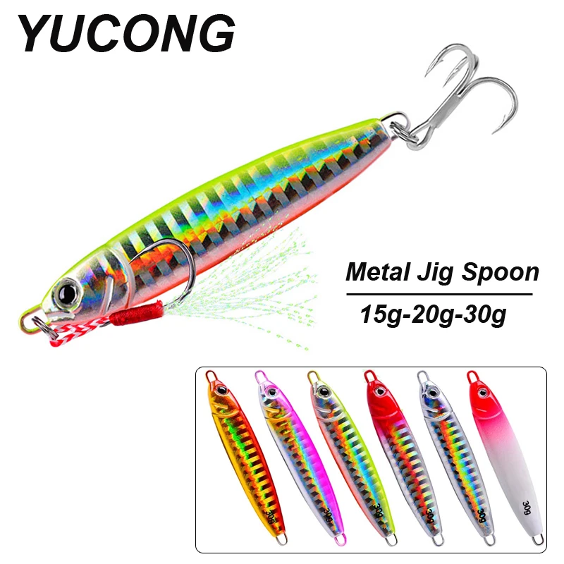 YUCONG 1PX Long Casting Jig Spoon 15-20-30g Metal Fishing Lure Jigging Bait Sinking Sequin Trolling Hard Wobbler duro cebo Isca