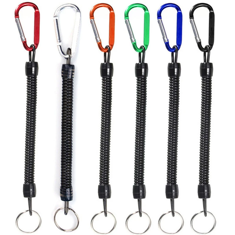 XC 1Pcs Fishing Lanyard Spring Rope Fishing Trackle Fishing Tools Fishing Rope with Camping Carabiner Secure Locker  7 Colors