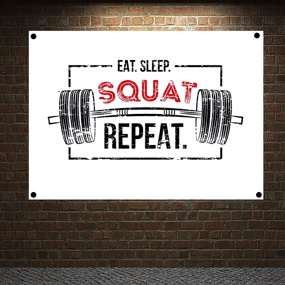 

EAT. SLEEP. SQUAT REPEAT Motivational Workout Poster Canvas Painting Exercise Fitness Banners Flag Bodybuilding Sports Gym Decor