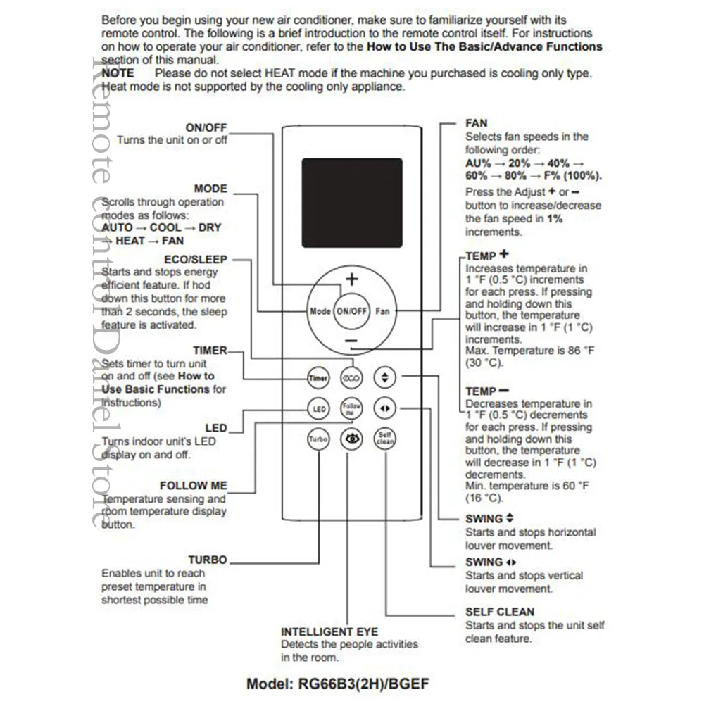 Midea Casper 에어컨 리모컨 냉온 교체품, RG66B3(2H)/BGEF, Fernbedienung
