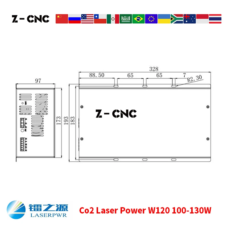 Fuente de alimentación láser Co2, W120, AC90-250V, para tubo láser Co2, 100, 110, 120, 130W, negro, alimentación de Co2, HY PSU
