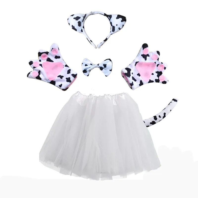 Bambini kid Cow Anime Costume Set per ragazzi ragazze tutu gonna fascia guanti abbigliamento festa di Halloween uniformi Cosplay vestito