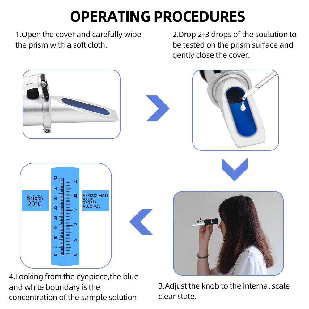 Handheld Alcohol Refractometer Alcohol Specific Gravity Refractometer Hydrometer Brix 0-40% Wort Sugar Alcohol 0-25% Dual Scale