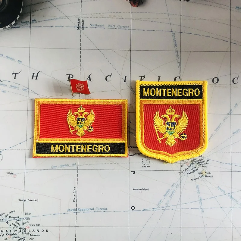 Montenegro National Flag Embroidery Patches Badge Shield And Square Shape Pin One Set On The Cloth Armband   Backpack Decoration