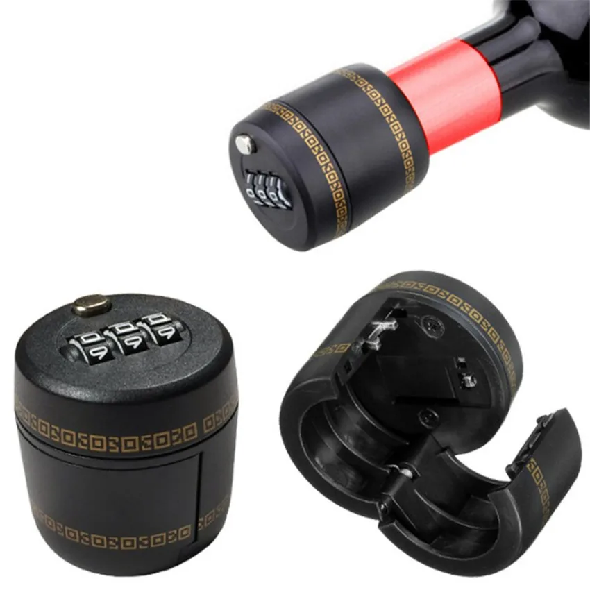 ABS+Zinc Alloy Wine Bottle Cap Password Lock 3 Digit Combination Locks Wine Stopper Vacuum Plug Device Preservation Coded Lock