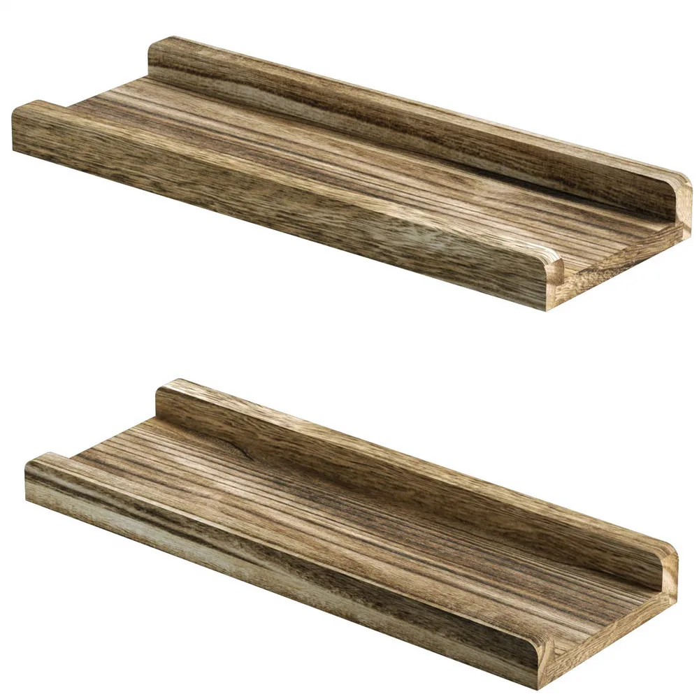 Floating Shelves Wall Mounted Set of 2 Rustic Wood Wall Shelves Display Ledge and BookShelves for Bedroom Living Room Bathroom