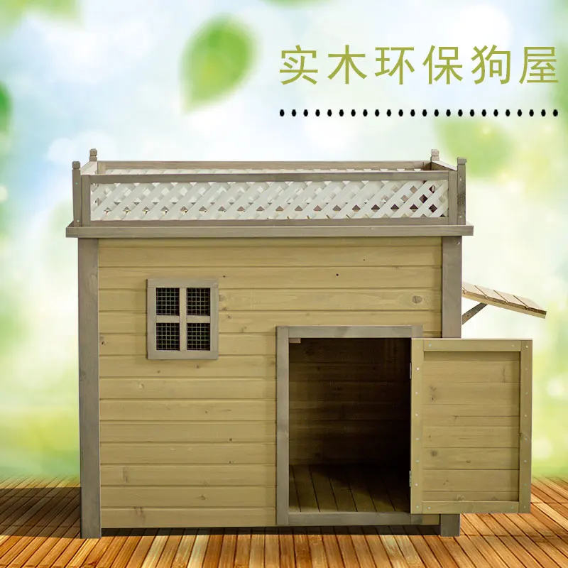 Flat Roof Solid Wood Dog House Outdoor Indoor Waterproof   Medium and  Dogs Border Collie Golden Retriever Teddy Poodle House