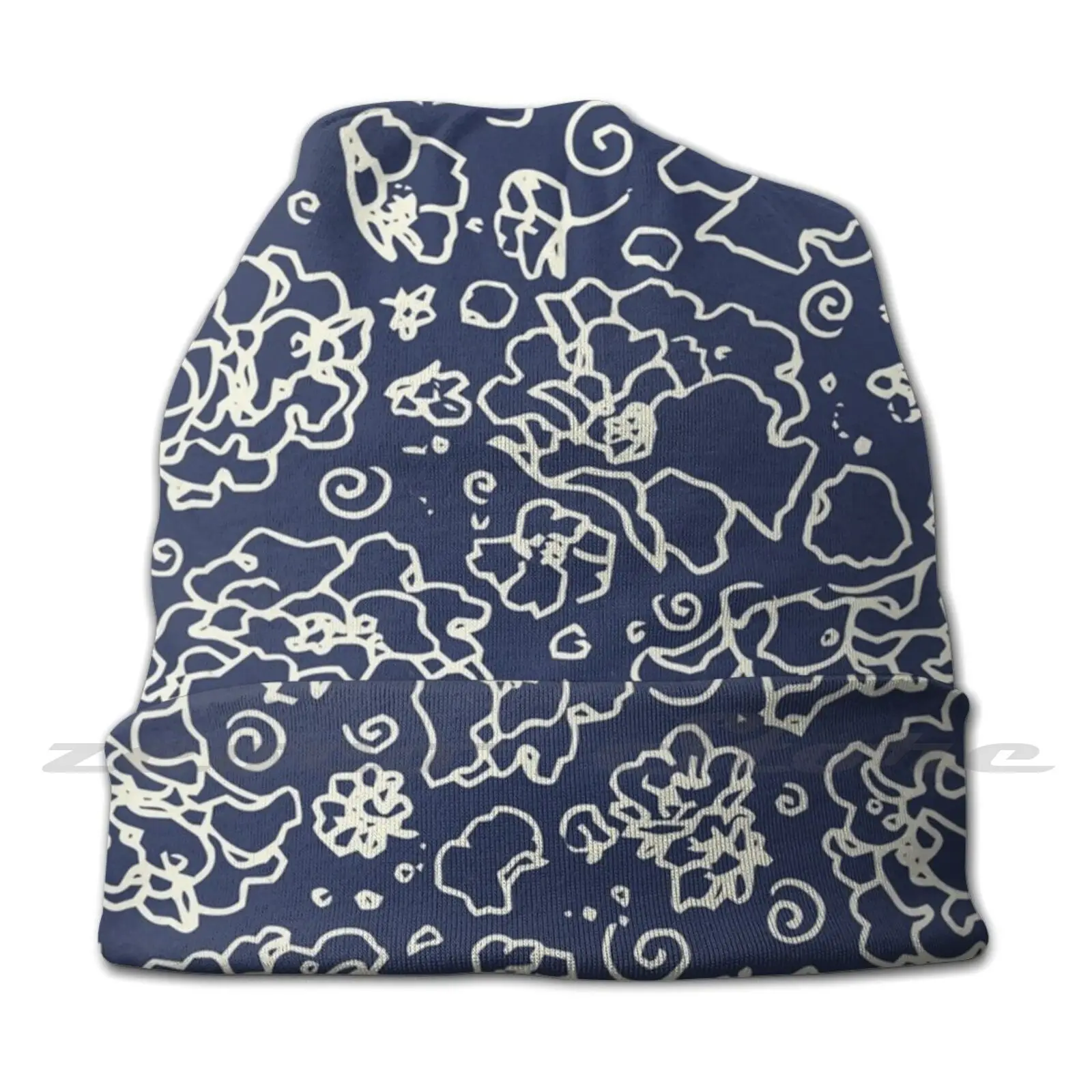 Delicate Cherry Blossoms In Dark Blue Knit Hat Hedging Cap Soft Elasticity Outdoor Sports Leisure Flowers Cherry Tree Sakura