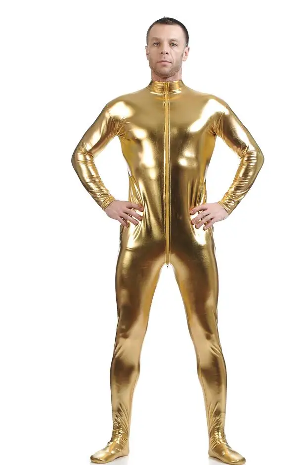 2020 männer Latex Anzug Schwarz Shiny Metallic Strumpfhosen Gold Zentai Anzug Full Body Unitard Custom Skin Body Reißverschluss Vorne catsuit