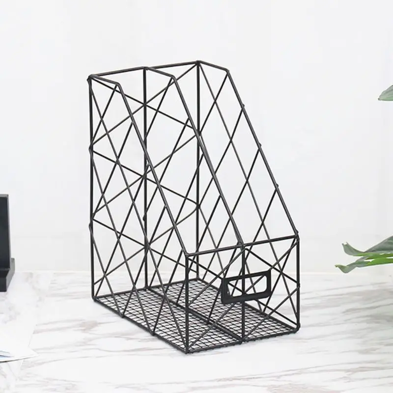Iron Grid File Holder Simple Double Layer Desk Shelf Magazine Book Storage Rack 24BB