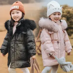 2021 winter new real fur collar down jacket children thicker 90% white duck down coats baby girl warm down parka wz376