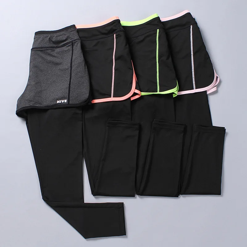 Sport Women Fitness Running Yoga Pants Sports Thin Fake Two Pieces Gym Women's Skinny Trousers Long Pant Workout Leggings